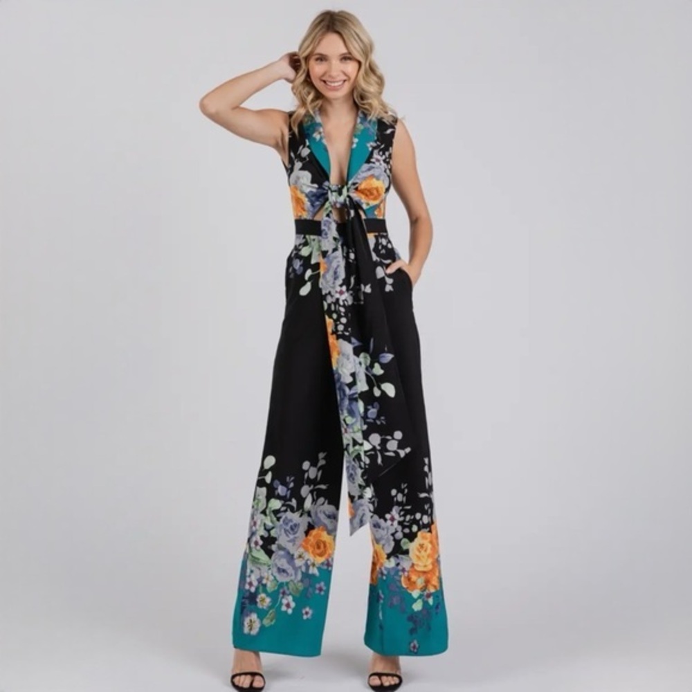 Floral Black and Teal Jumpsuit